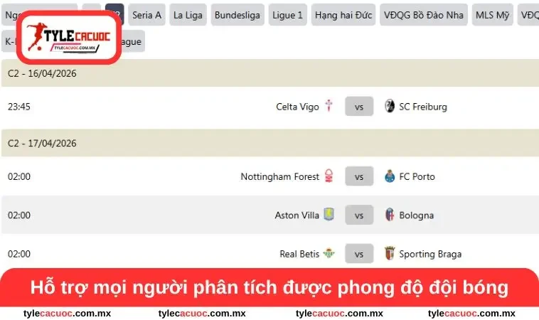 Lịch thi đấu 1 Hỗ trợ mọi người phân tích được phong độ đội bóng